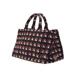 Prada Tote Canapa Orange Bag Black Strap Canvas White